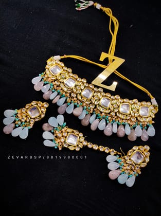 ZEVAR | Premium Quality Kundan Choker Necklace With Earring & Maangtika