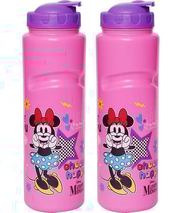 Gluman Disney Minnie Cartoon Character Printed Plastic Spout Water Bottle for Girls I Leak Proof, 100% Food Grade| BPA Free | Recyclable/Reusable | Spout Lid 700ml (Pack of 2)