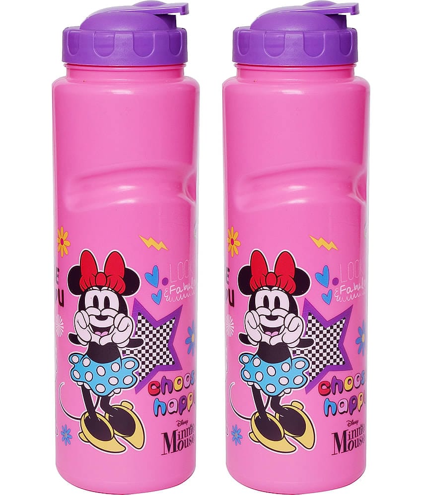 Gluman Disney Minnie Cartoon Character Printed Plastic Spout Water Bottle for Girls I Leak Proof, 100% Food Grade| BPA Free | Recyclable/Reusable | Spout Lid 700ml (Pack of 2)