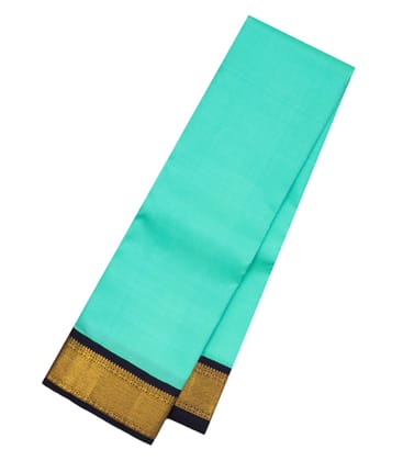 Turquoise Handloom Korvai Kanchipuram Silk Saree With Black Border-Aquamarine