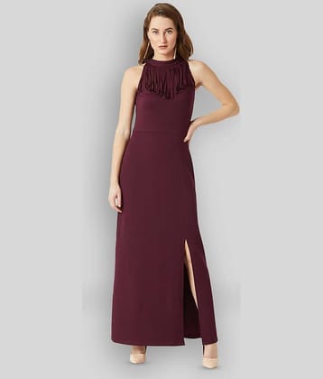 Miss Chase Women Crepe Solid A-line Dress ( Maroon )