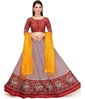 aplix Red Satin Chaniya Choli Stitched Lehenga Single