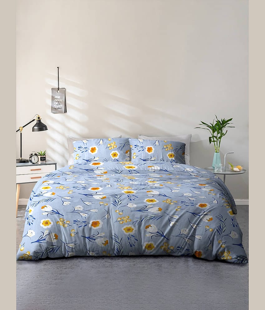 Cortina Cotton 1 Double Queen Bedsheet with 2 Pillow Covers ( Light Blue )