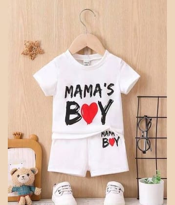 MUSNAH GARMENTS Pack of 1 Baby Boys Cotton T-Shirt & Shorts Set ( White )