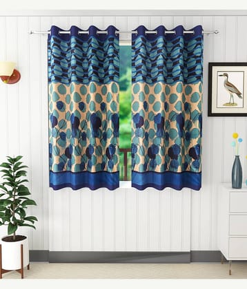 Homefab India Floral Semi-Transparent Eyelet Window Curtain 5ft (Pack of 2) - Blue