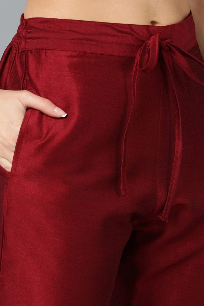 Latest Women Maroon Silk Blend Embroidered Kurta Pant With Dupatta VKSKD1757 2026 at ShopCircuit