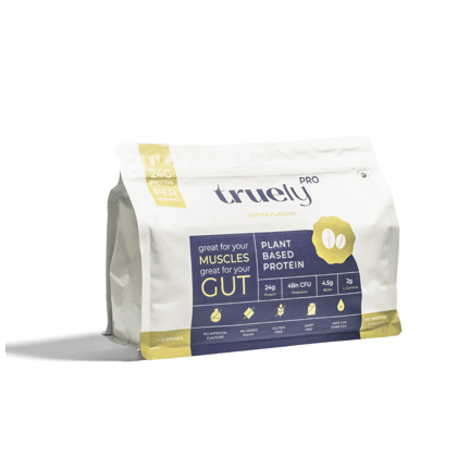 Truely Pro - Vegan Plant Protein | 24g Protein/Serving | 4 Bn CFU Probiotics | 3 Protein Sources - Pea, Brown Rice & Moong Bean | No Artificial Flavours | THIRD-PARTY TESTED | Coffee | 500GM