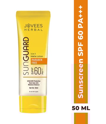 Jovees Herbal Sun Guard Lotion SPF 60 PA+++ 3 in 1, Even Tone Skin For All Skin 50ml (Pack of 1)