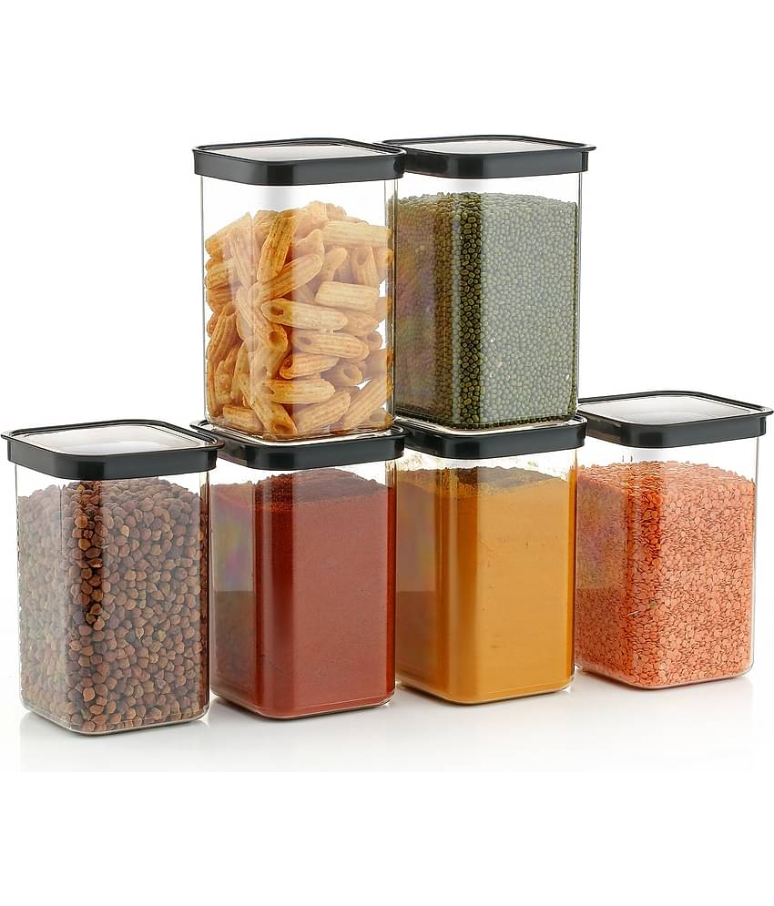 Analog Kitchenware Dal/Pasta/Grocery PET Black Food Container ( Set of 6 )