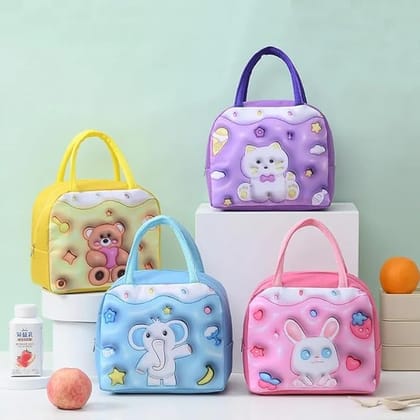 3D Cartoon Printed Lunch Box Bag Oxford Aluminum Foil Thermal Insulated Waterproof Bag for Women Girl Kids Children Picnic Milk Bottle Bento Bag 1Pcs