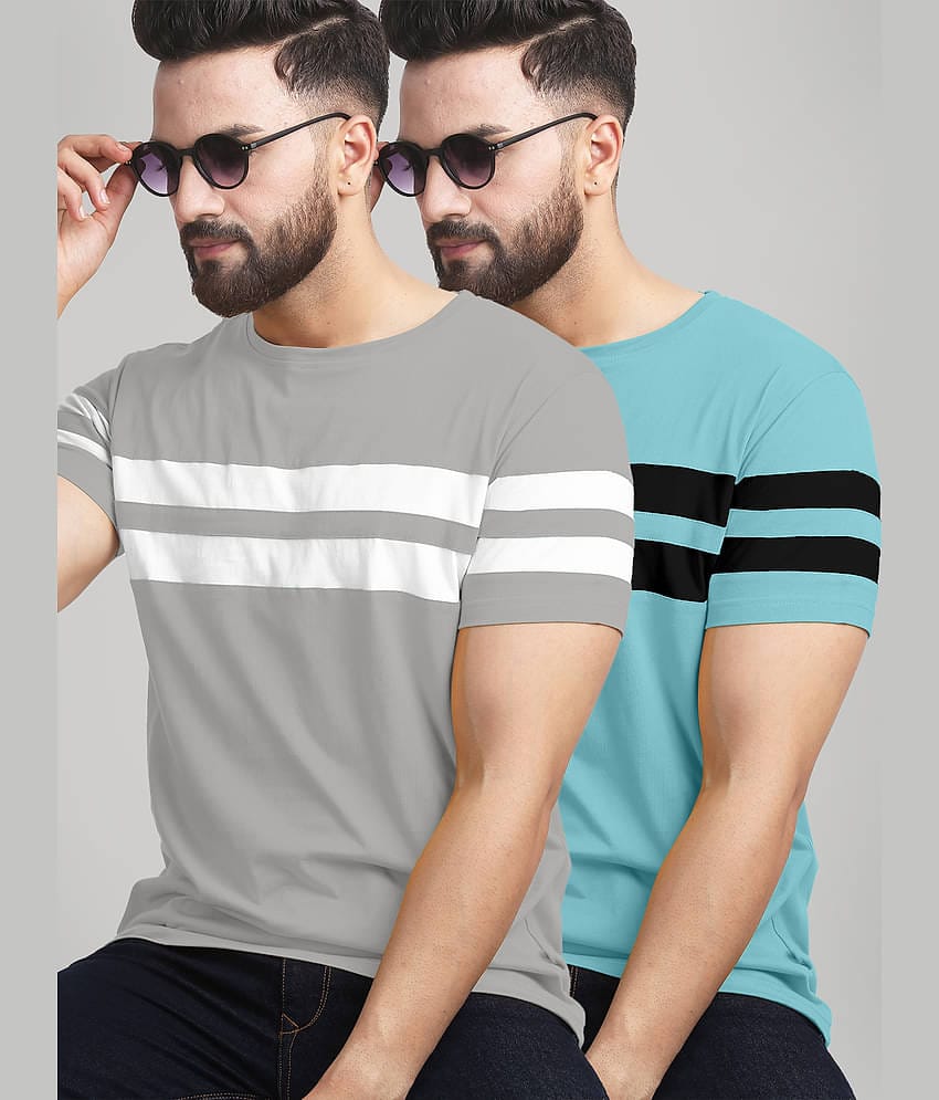 AUSK Pack of 2 Cotton Blend Regular Fit Men's T-Shirt ( Teal )