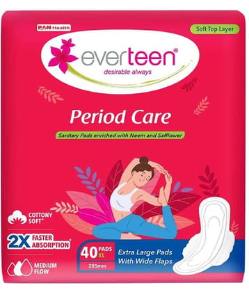 everteen Period Care XL Soft 40 Sanitary Pads Enriched with Neem and Safflower - 1 Pack (40 Pads)