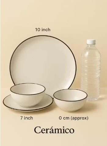 Cermco Handcrafted Handmade Ceramic Stoneware Ribbed Cream Matte| Set of 6pcs Dinner (Dishwasher & Microwave Safe)