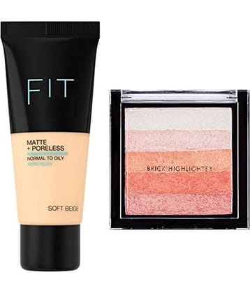 AMAZING MAKEUP COMBO,1 FIT SKIN FOUNDATION,1 SHIMMER BRICK HIGHLIGHTER FOR GIRLS AND WOMEN COMBO OF 2