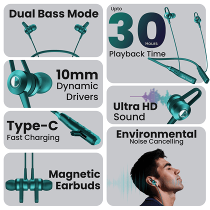 Cellecor BT-4 Wireless Waterproof Neckband with 25 Hrs playtime Headphone Bluetooth - Green