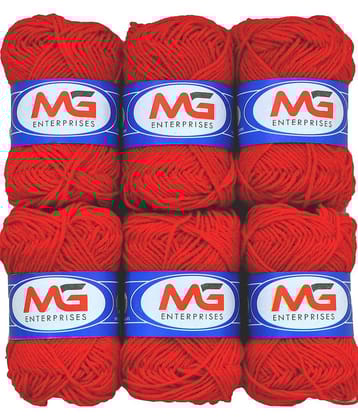 Wool Red (6 pc) M.G  Wool Ball Hand Knitting Wool/Art Craft  Fingering Crochet Hook Yarn, Needle Knitting Yarn Thread Dyed