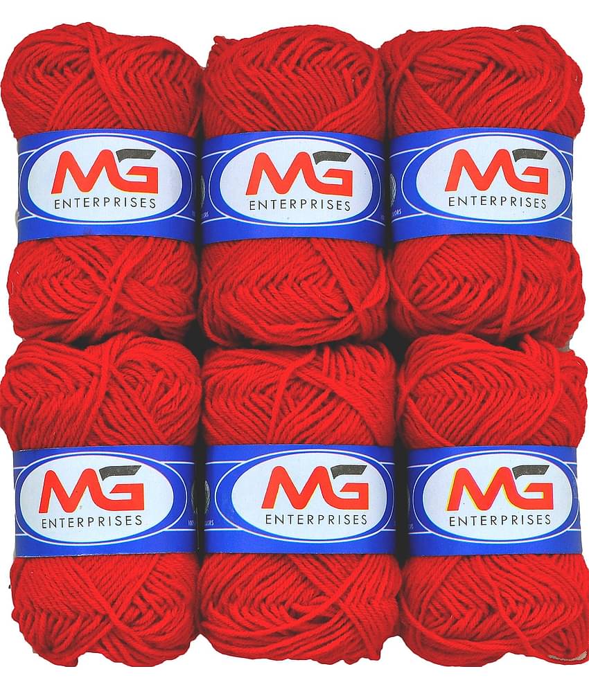 Wool Red (6 pc) M.G  Wool Ball Hand Knitting Wool/Art Craft  Fingering Crochet Hook Yarn, Needle Knitting Yarn Thread Dyed