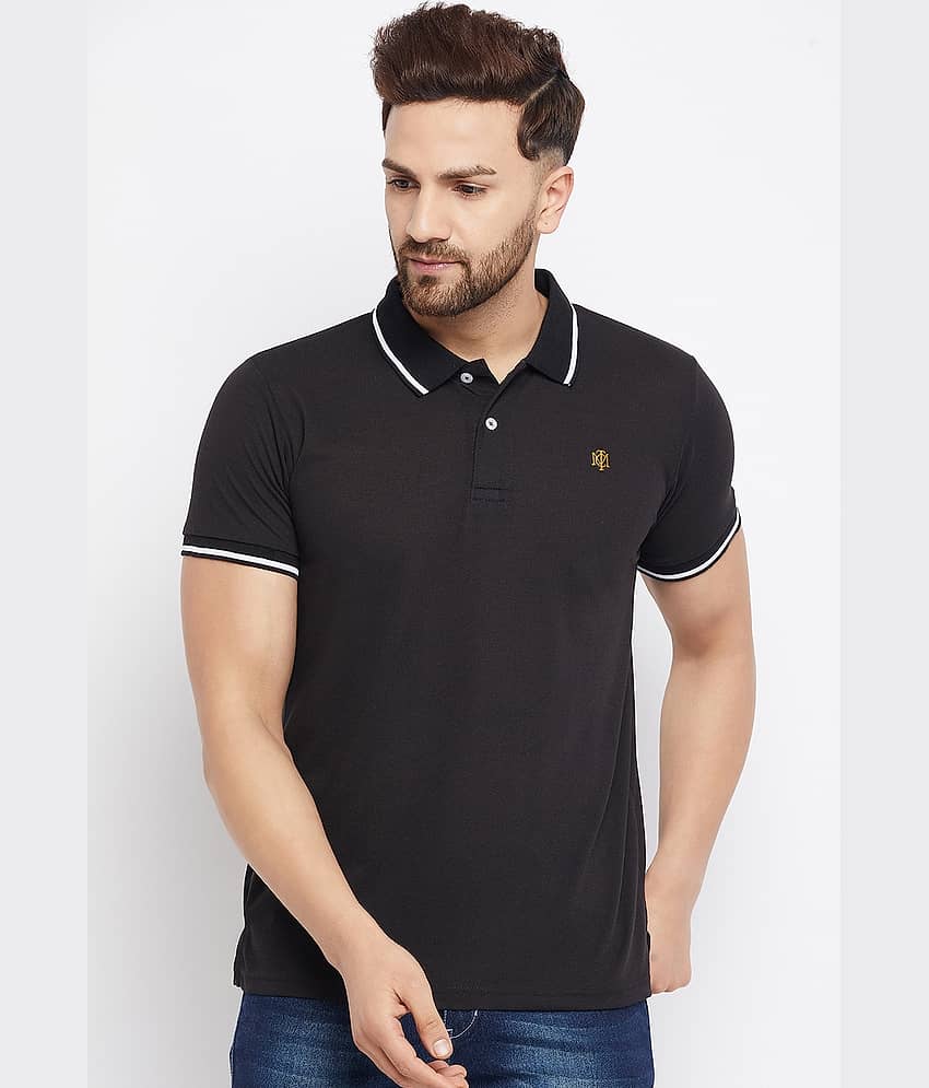The Million Club Pack of 1 Cotton Blend Regular Fit Solid Half Sleeves Men's Polo T Shirt ( Black )