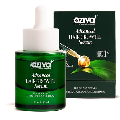 OZiva+ Advanced Hair Growth Serum with 3% Redensyl & 1% Lindera Root Extract | Balances Scalp Microbiome & Activates Hair Growth | Scientist Formulated with Pure Plant Actives | No side effects | 30ml OZiva+ Advanced Hair Growth Serum with 3% Redensyl & 