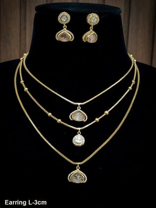Three layer moissanite and coloured stone classy neckpiece-Pink