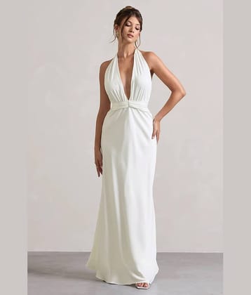 Traquila Women Georgette Solid A-line Dress ( White )