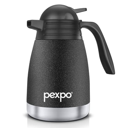 Pexpo Stainless Steel Vacuum Insulated Carafe, Tea/Coffee Pot, 600 ml, Knight Black, Cosmo | Leak-Proof & Keeps Drinks Hot/Cold for 24 Hours
