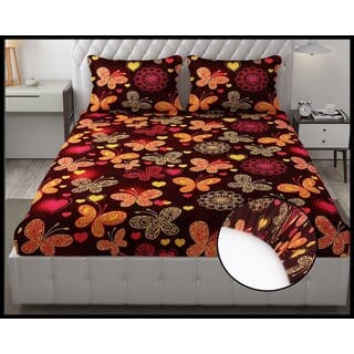 Double Bed Printed Cotton Elastic Fitted Bedsheet with 2 Pillow Covers (Fits up to 6 inch mattress)