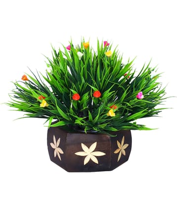 MODO Artificial Plant With Wooden Pot  Multicolour Bonsai Plastic - Pack of 1