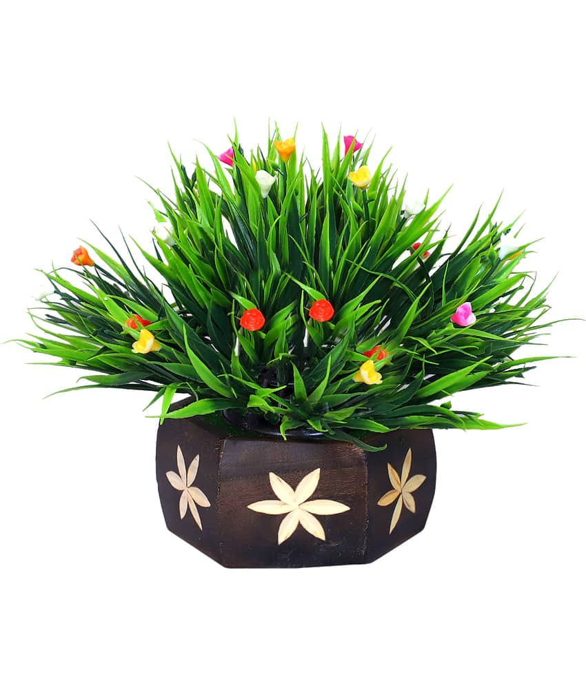 MODO Artificial Plant With Wooden Pot  Multicolour Bonsai Plastic - Pack of 1
