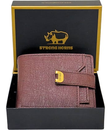 STRONG HORNS PU Self Design Men's Regular Wallet With 10 Slots For Card ( Brown , Pack of 1 )