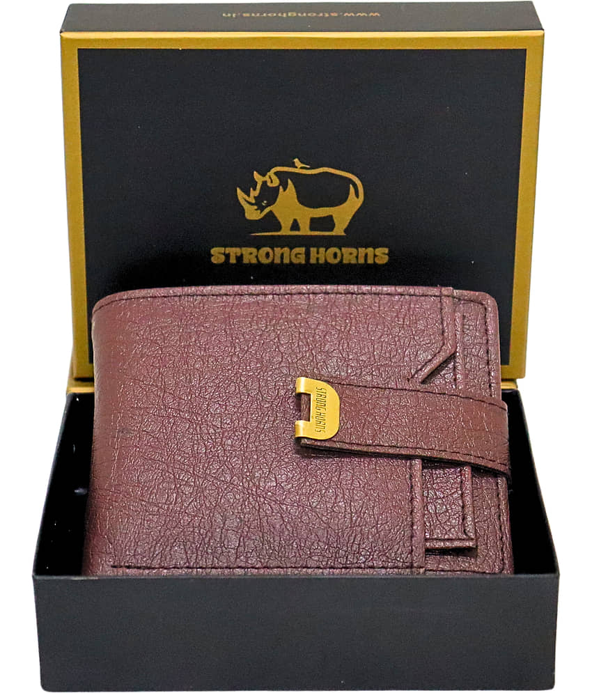 STRONG HORNS PU Self Design Men's Regular Wallet With 10 Slots For Card ( Brown , Pack of 1 )