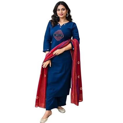 Embroidered Kurti Set with Matching Dupatta & Pants