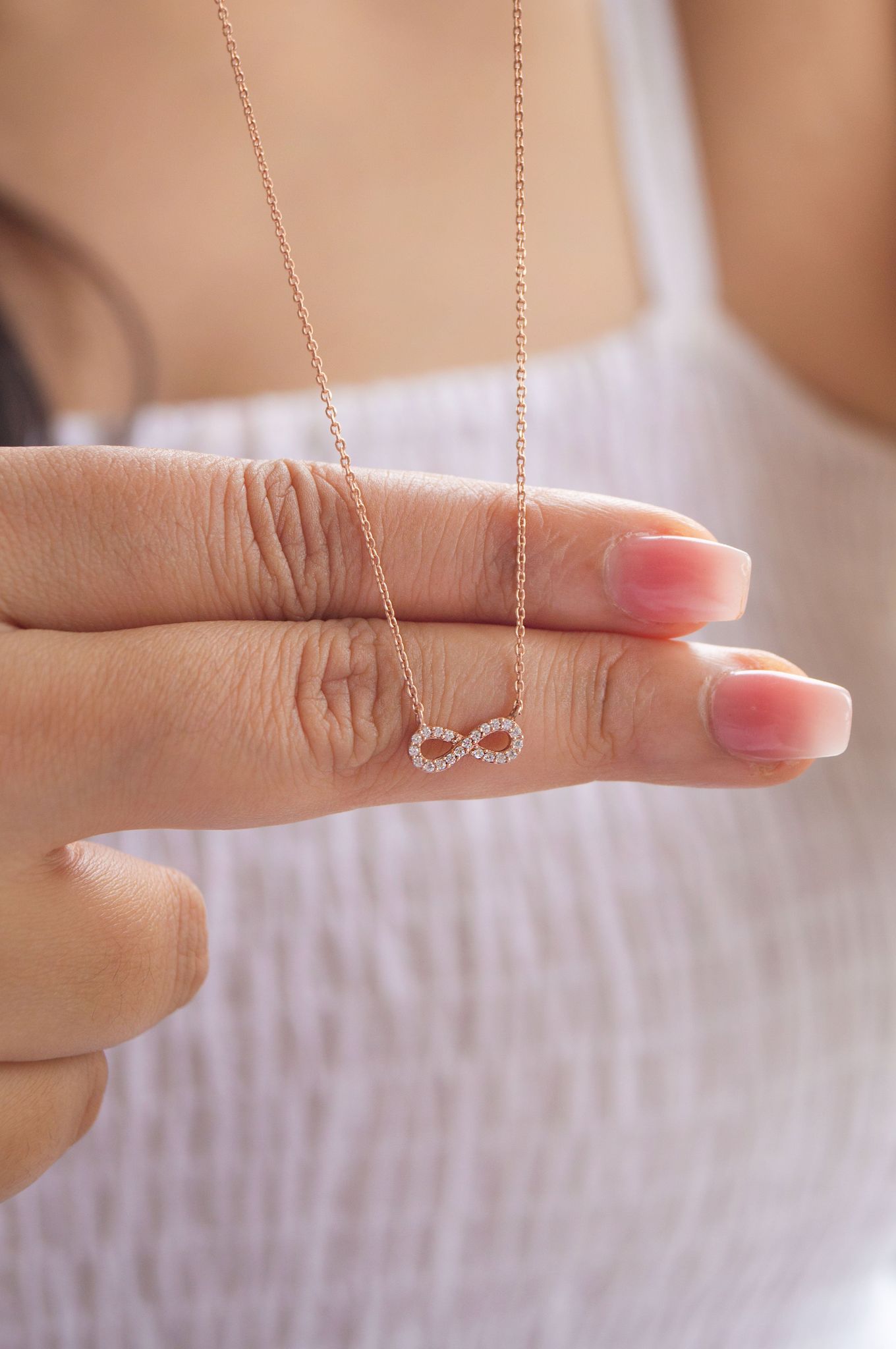 Pretty Tiny Infinity Rose Gold Plated Sterling Silver Chain Necklace-Rose / 16 inches adjustable upto 18 inches