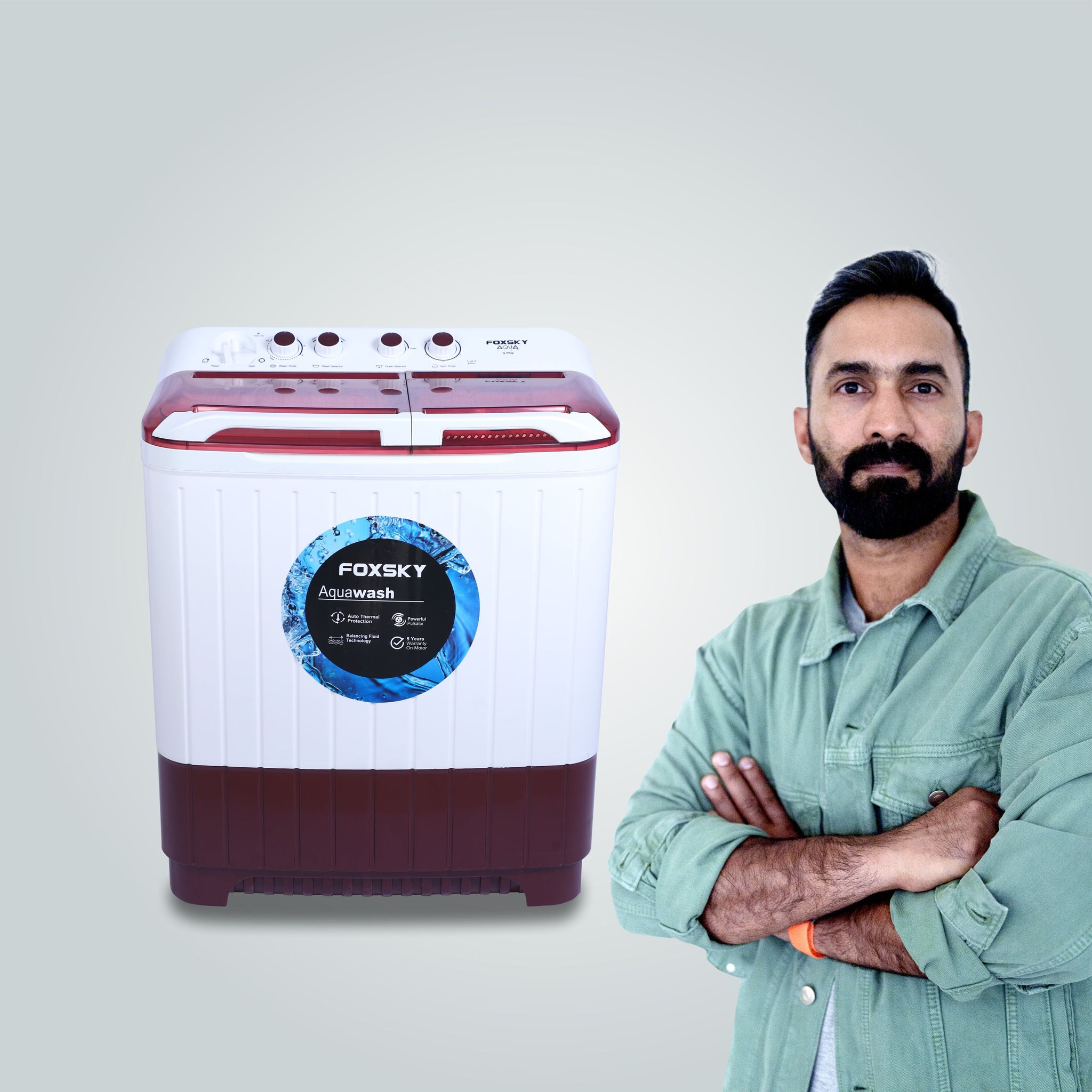 Foxsky 9.5 kg Semi-Automatic Top Load Washing Machine With Magic Filter (Aqua Wash, MAROON)