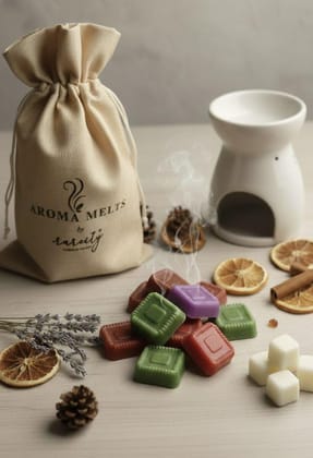 Aroma Melts Scented Wax Melts | Pack of Assorted 6 (3 grams each) | Lemongrass, Rose, Lavender, Sandalwood, Eucalyptus & Cherry Blossom Fragrances | For Oil Burner & Wax Warmer