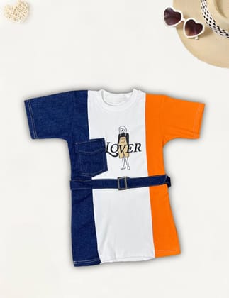 Girl's Fancy Dress [GD-9665](3-12 Years)-4-5Y (Size - 24) / Denim / Orange