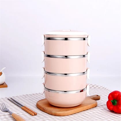 4 Layer Stainless Steel Hot Lunch Box (Random Color) 4 Layer Stainless Steel Hot Lunch Box (Random Color)