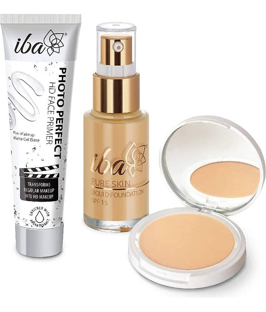 Iba Primer, Foundation,Compact Combo Sun Beige , Long Lasting, Full Coverage Base Makeup, (Pack of 3)