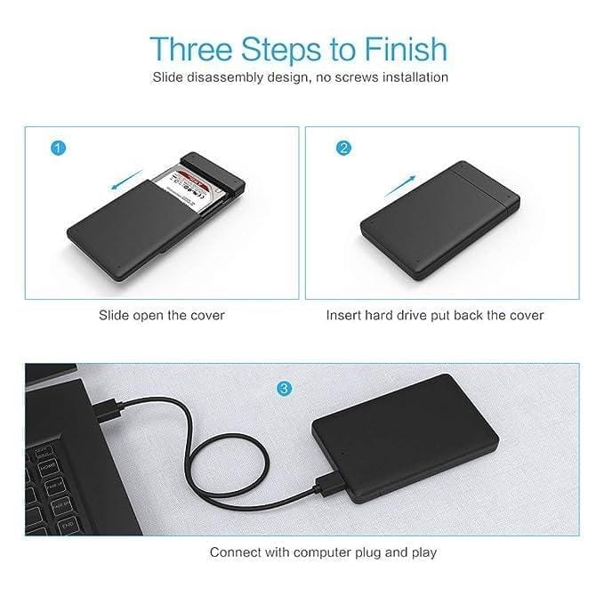 USB 3.0 HDD Enclosure 2.5" Case for SATA SSD HDD High Speed (Black)