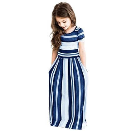 Striped Long Dress - Girly Princess-Blue / 4T