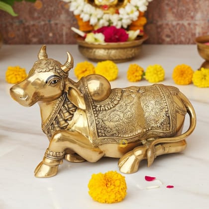 Brass Showpiece Nandi God Idol Statue - Traditional Pooja Statue, Height : 14 Inch (BSMAS1382 D)