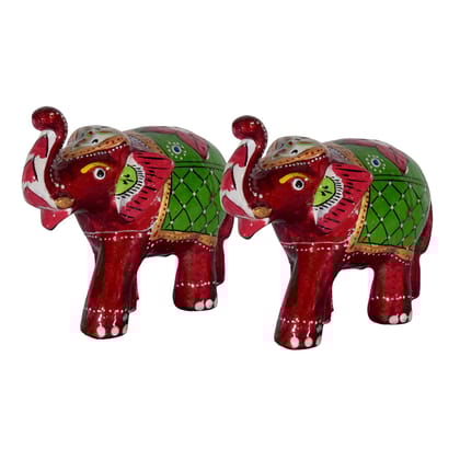 DreamKraft Paper Mache Elephant Showpiece, Standard, Red, 2 Pieces
