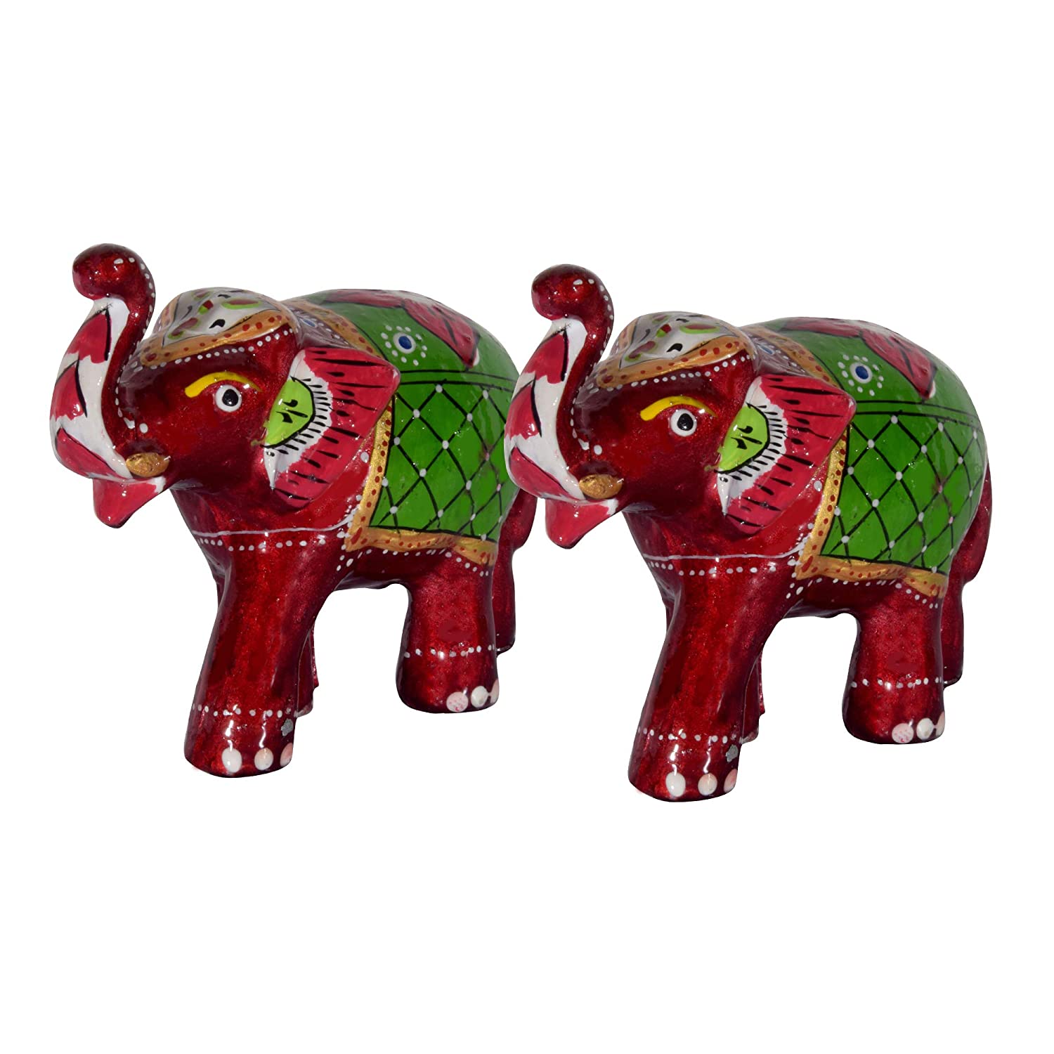 DreamKraft Paper Mache Elephant Showpiece, Standard, Red, 2 Pieces