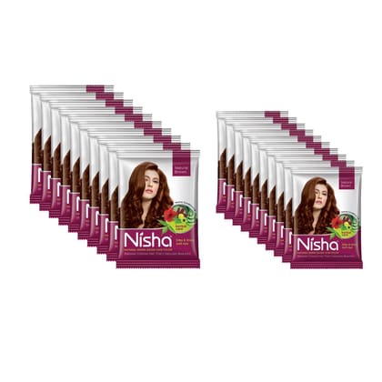 Nisha Henna Based Hair Color Natural Brown Pack of 20 (10 Unit 25gm & 10 Unit 15gm), Henna Powder Hair Color Dye Brown