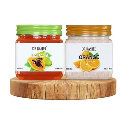 DR.RASHEL Papaya Gel & Orange Scrub | Deep Exfoliation & Intense Hydration (380ml each) | Pack of 2