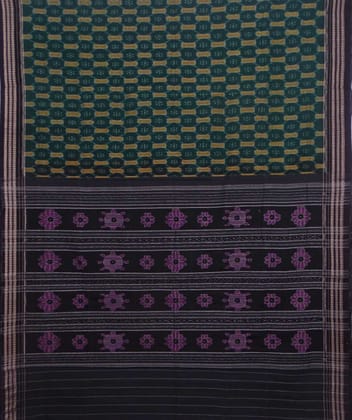 Green and black handwoven sambalpuri cotton saree Green and black handwoven sambalpuri cotton saree