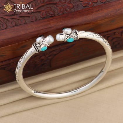 925 sterling silver stylish design ankle kada, ankle bangle bracelet with turquoise stone nsfk122-single kada