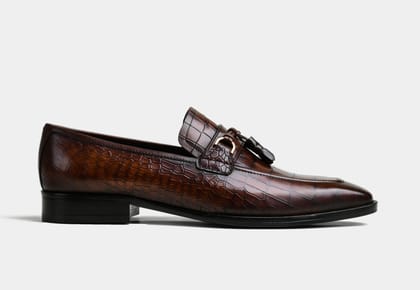 DORIAN | MEN CROC BROWN TASSEL LOAFERS (Sale)-UK 7