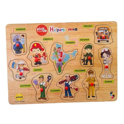 MUKESH Helpers Wooden Pickup Puzzle 10 Piece Knob Educational Toy for Kids
