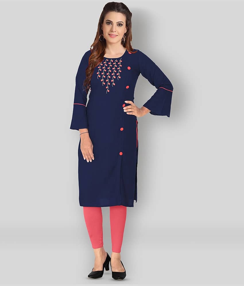 Kapadia - Blue Rayon Women's Straight Kurti ( Pack of 1 )